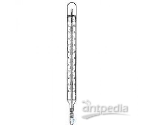 STEM THERMOMETERS, DIN 16178  OPAL GLASS SCALE, YELLOW ENAMELLED  MERCURY FILLING,  0 +110| 1°C, L.