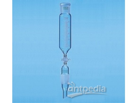 DROPPING FUNNELS, CYLINDRICAL,  GRADUATED ST-STOPCOCK W. SCREW-  THREAD RET., NUT, 250:5 ML,  C + S