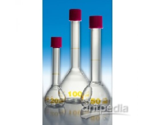 VOLUMETRIC FLASKS, 250 ML, DIN-A, CONFORMITY   CERTIFIED, RING MARKS, INSCRIPTION, AMBER STAIN   GRA