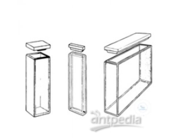Macro rectangular cells, 17500 μl, path length 50 mm,  applicable wavelength 334-2500 nm, 45 x 12,5 x 52,5 mm,  with 2 polished windows, optical glass with PTFE lid