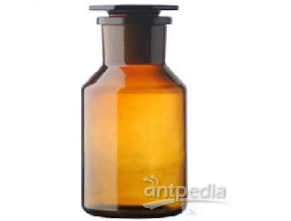 BOTTLES, CONICAL SHOULDER,  WIDE MOUTH ST-GLASS-STOPPER 45/27,  AMBER GLASS, 500 ML