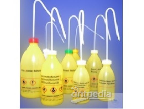SAFETY WASHING BOTTLES, PE, 250 ML, YELLOW,  W. SAFETY DELIVERY JET, "DISTILLED WATER"
