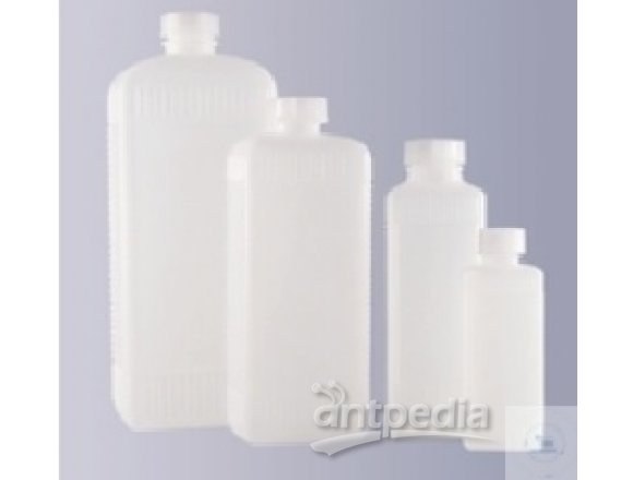 BOTTLES SQUARE PE NATURAL COLOUR  1000 ML, ST. 25, WITH SCREW CAP