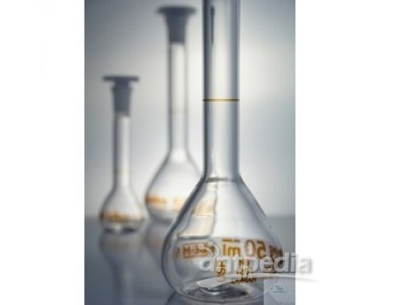 25mL，容量瓶，USP级，透明，3.3玻璃，误差±0.03mL，ST 10/19，PE顶塞，棕标，含证书