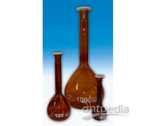200ml A级棕色玻璃容量瓶，PE材质顶塞，白标,含CNAS计量校准实验室资质证书