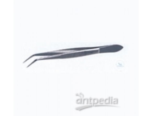 Forceps, length: 105 mm, fine points, bent,   stainless steel