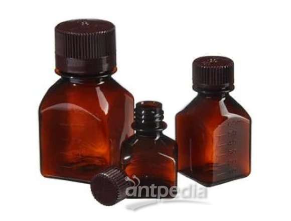 Thermo Scientific™ Nalgene™ 方型棕色带盖 PETG 培养基瓶：未灭菌、热塑托盘装包装